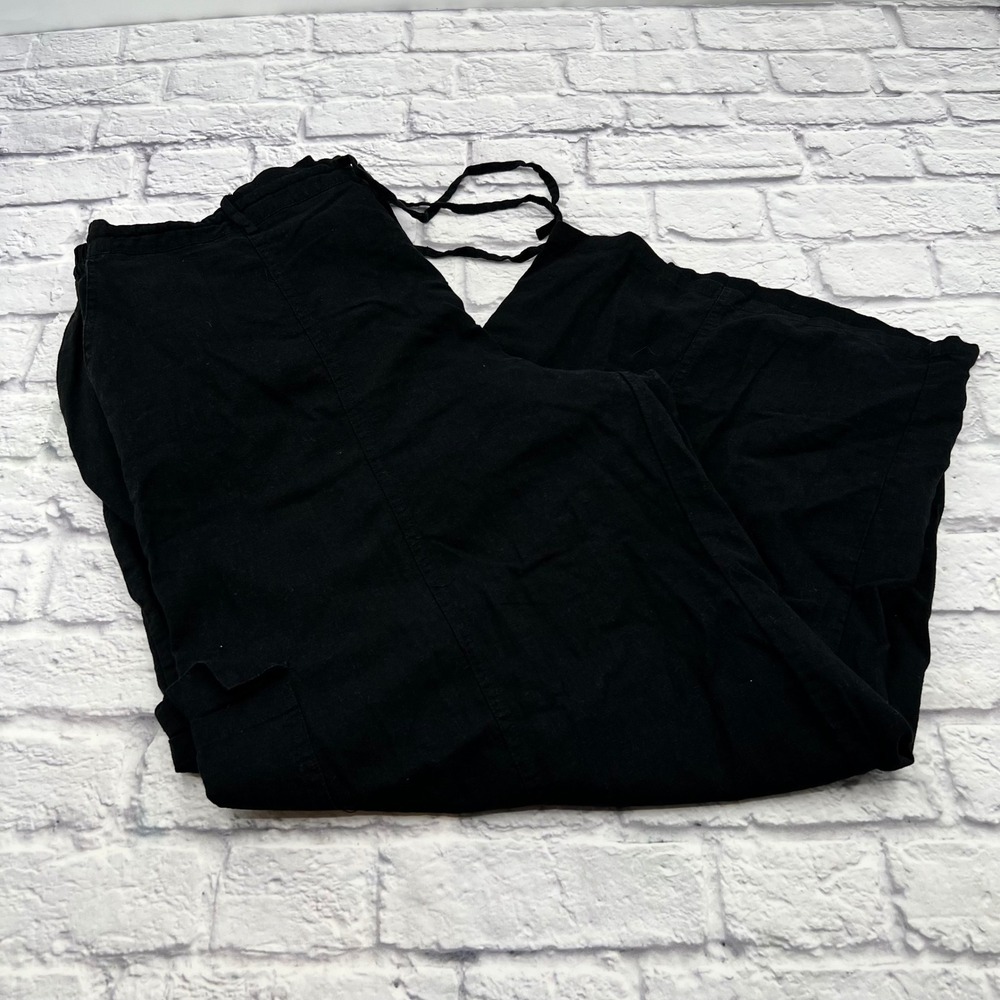 Forever 21+ Womens Black Linen Blend Cargo Wide Leg Pants Size 3X Drawstring